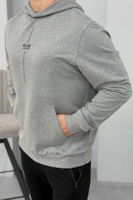 HOODIE E THJESHTË NJË NGJYRËSHE PËR MESHKUJ NË NGJYRËN GRI - 4