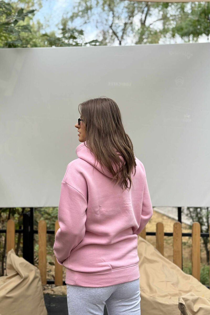 HOODIE E THJESHTË NJËNGJYRËSHE ME PUSH PËR FEMRA NË NGJYRË ROZË - 3