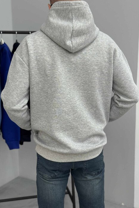 HOODIE E THJESHTË NJËNGJYRËSHE ME PUSH PËR MESHKUJ NË NGJYRËN GRI TË ZBARDHUR - 3