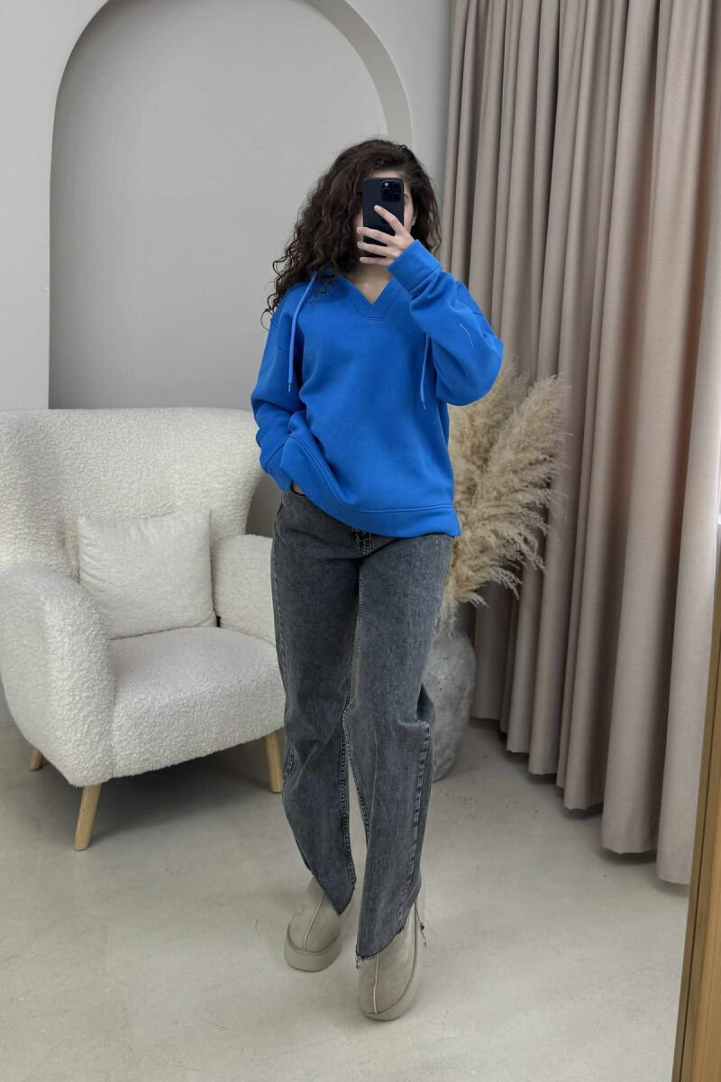 HOODIE E THJESHTË PËR FEMRA NË NGJYRËN BLU - 1