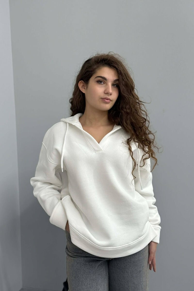 HOODIE E THJESHTË PËR FEMRA NË NGJYRËN E BARDHË - 4