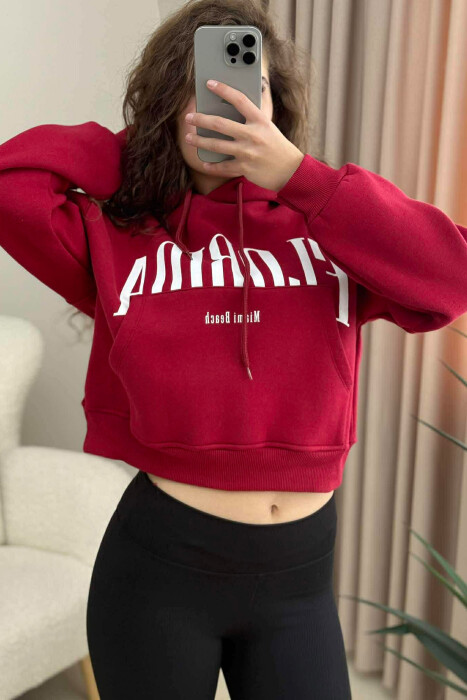 HOODIE FLORIDA FOR WOMEN IN WHITE COLOR BURGUNDY/VISHNJE - 3