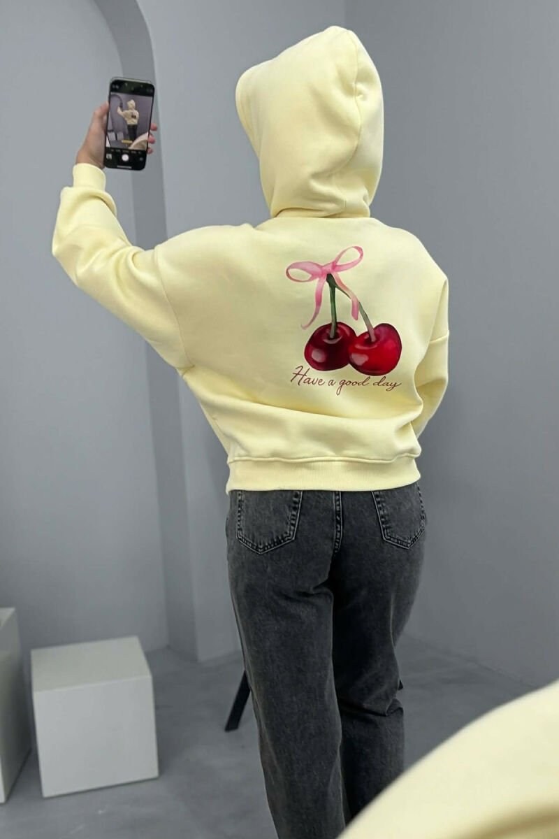 HOODIE ME DIZAJN ME QERSHI NË PJESËN PARA&MBRAPA PËR FEMRA NË NGJYRË TË VERDHË - 5