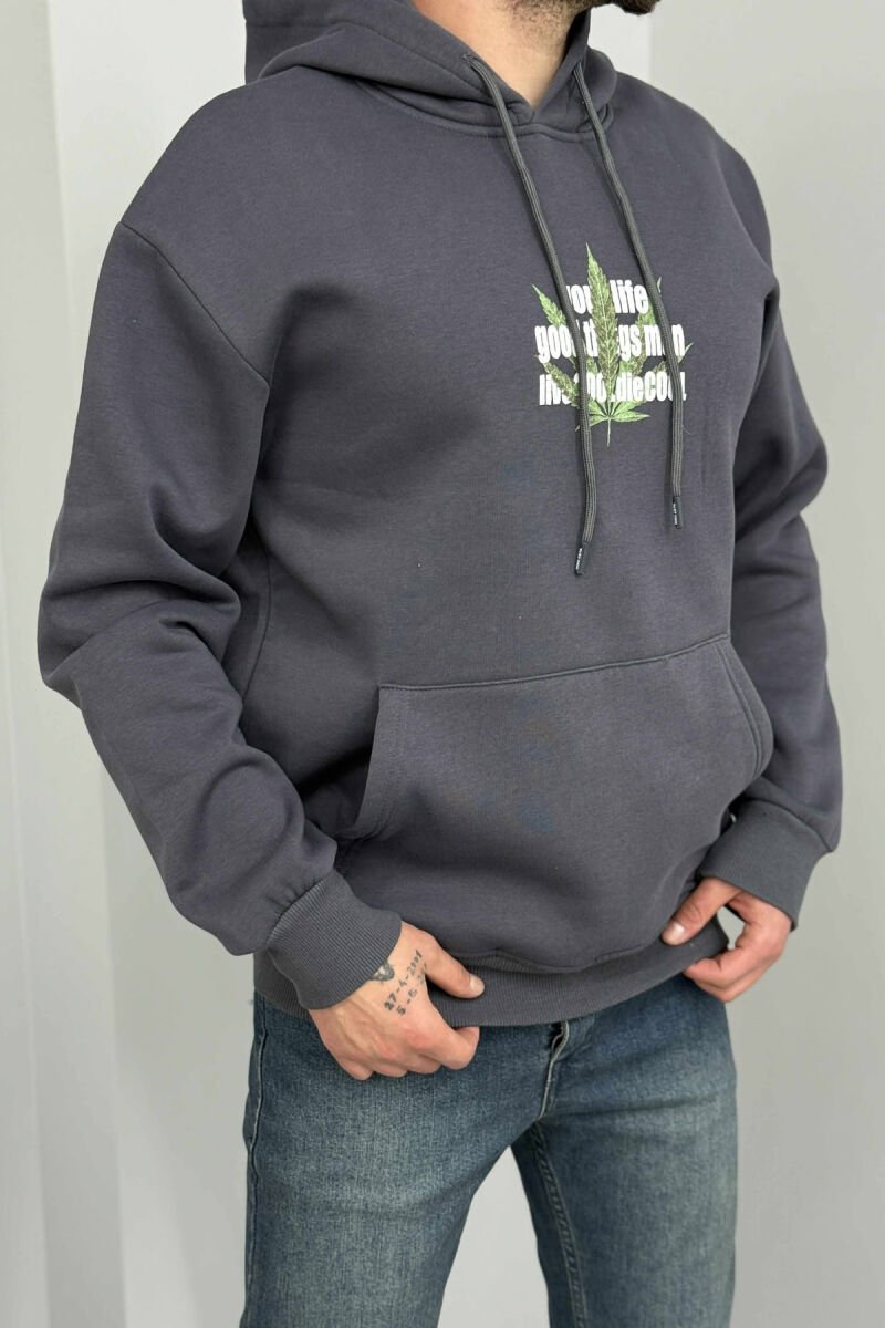 HOODIE ME IMAZH PARA&PAS DHE PUSH PËR MESHKUJ NË NGJYRË GRI TË ERRËT - 2