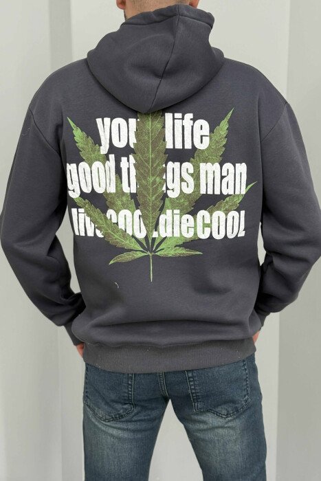 HOODIE ME IMAZH PARA&PAS DHE PUSH PËR MESHKUJ NË NGJYRË GRI TË ERRËT - 3