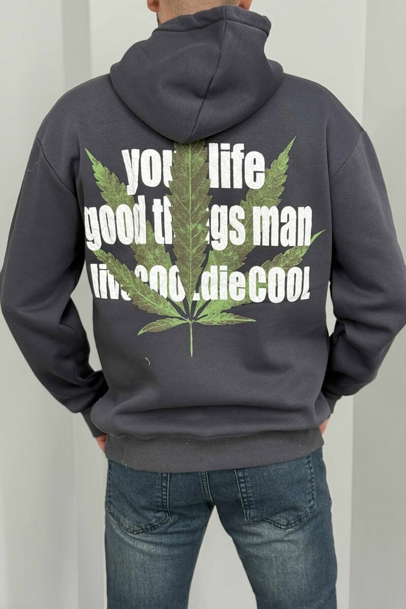 HOODIE ME IMAZH PARA&PAS DHE PUSH PËR MESHKUJ NË NGJYRË GRI TË ERRËT - 3