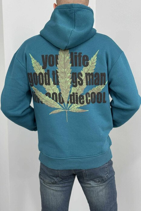 HOODIE ME IMAZH PARA&PAS DHE PUSH PËR MESHKUJ NË NGJYRË GURKALI - 4