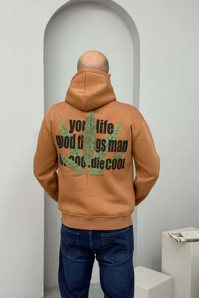 HOODIE ME IMAZH PARA&PAS DHE PUSH PER MESHKUJ NE NGJYRE KAFE - 4