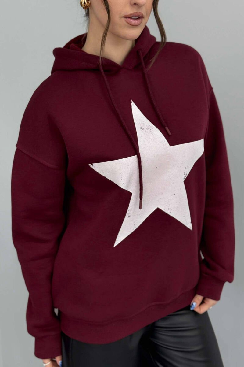 HOODIE ME IMAZHIN E YLLIT PËR FEMRA NË NGJYRËN VISHNJË - 6