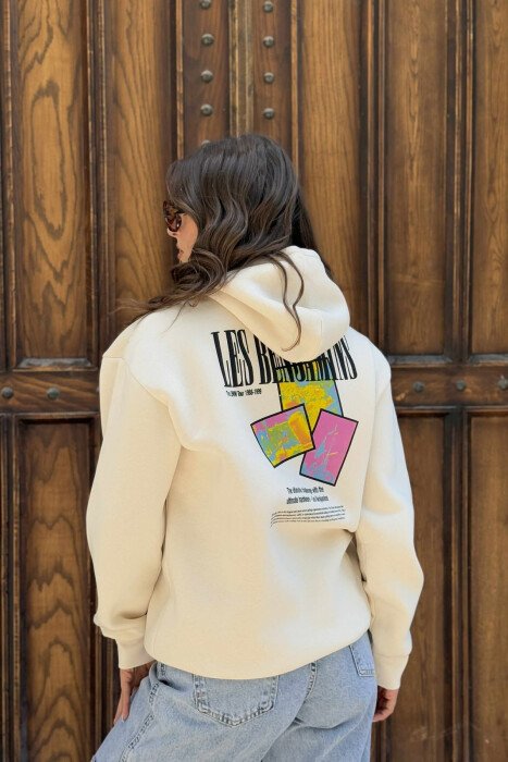 HOODIE ME PUSH DHE ME DIZANJ MBRAPA PËR FEMRA NË NGJYRËN KREM - 4