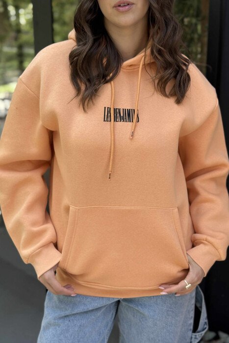 HOODIE ME PUSH DHE ME DIZANJ MBRAPA PËR FEMRA NË NGJYRËN PORTOKALLI - 4