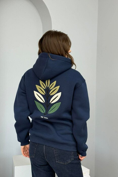 HOODIE ME PUSH DHE ME DIZJAN NE PJESEN PARA & PAS PER FEMRA NE NGJYRE BLU TE ERRET - 3