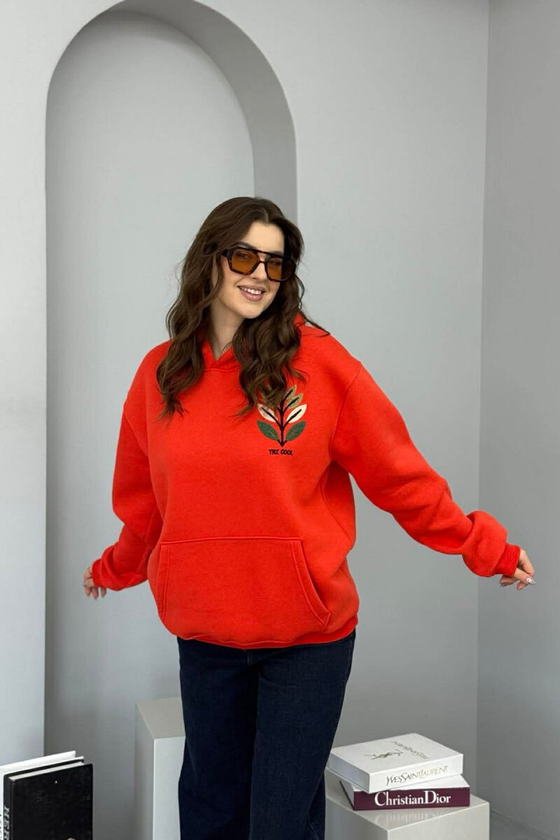 HOODIE ME PUSH DHE ME DIZJAN NE PJESEN PARA & PAS PER FEMRA NE NGJYRE PORTOKALLI - 2