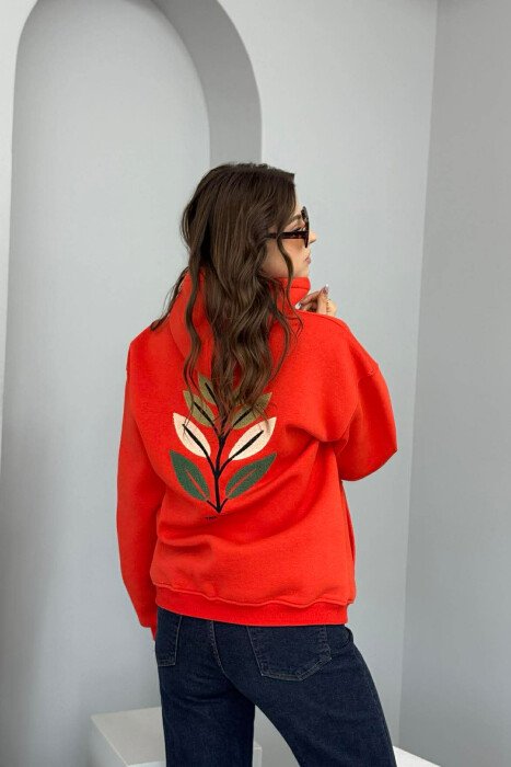 HOODIE ME PUSH DHE ME DIZJAN NE PJESEN PARA & PAS PER FEMRA NE NGJYRE PORTOKALLI - 3