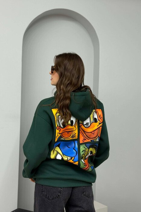 HOODIE ME PUSH DHE ME IMAZH ROSAKU NE PJESEN PARA PER FEMRA NE NGJYRE JESHILE - 2