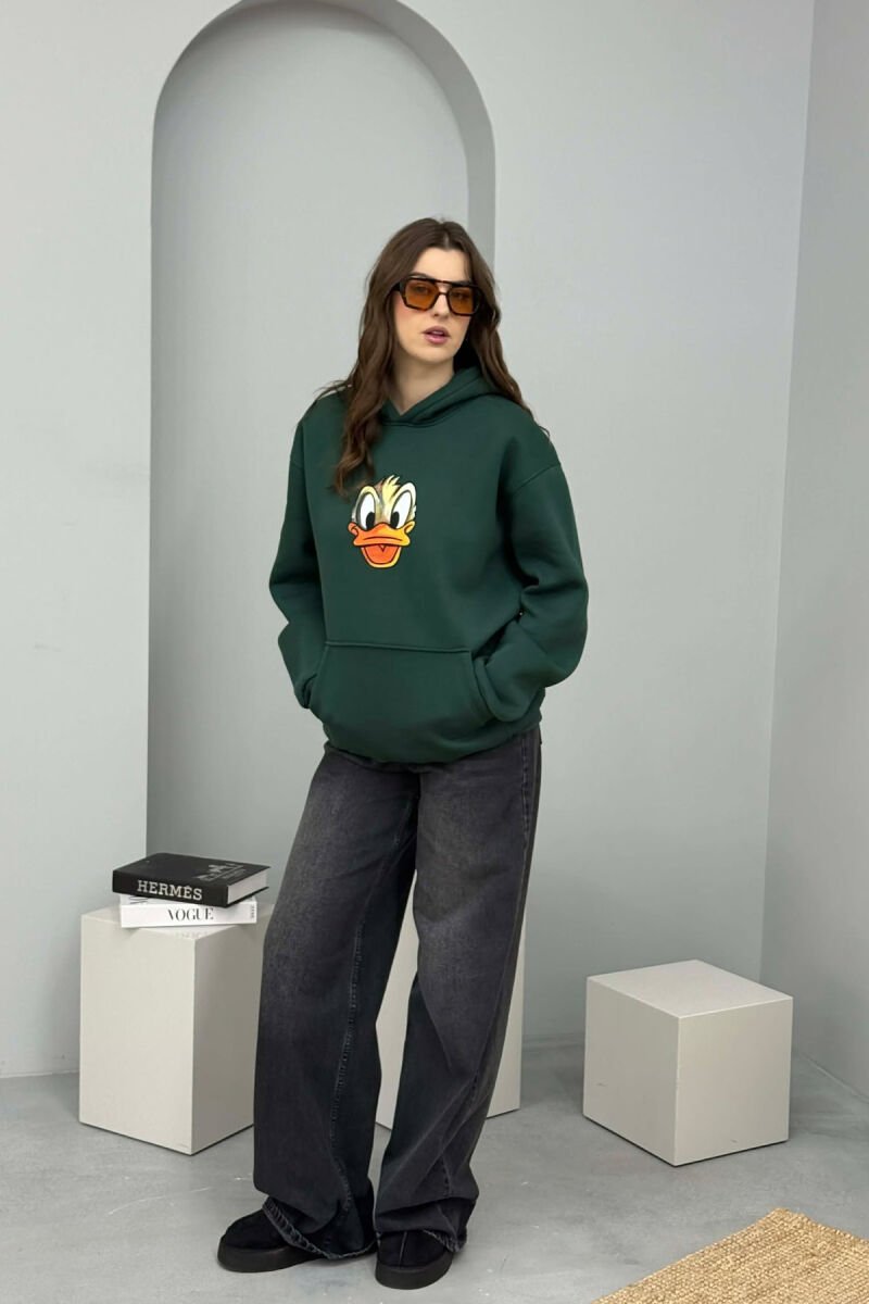 HOODIE ME PUSH DHE ME IMAZH ROSAKU NE PJESEN PARA PER FEMRA NE NGJYRE JESHILE - 5