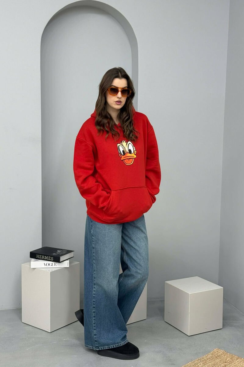 HOODIE ME PUSH DHE ME IMAZH ROSAKU NE PJESEN PARA PER FEMRA NE NGJYRE TE KUQE - 5