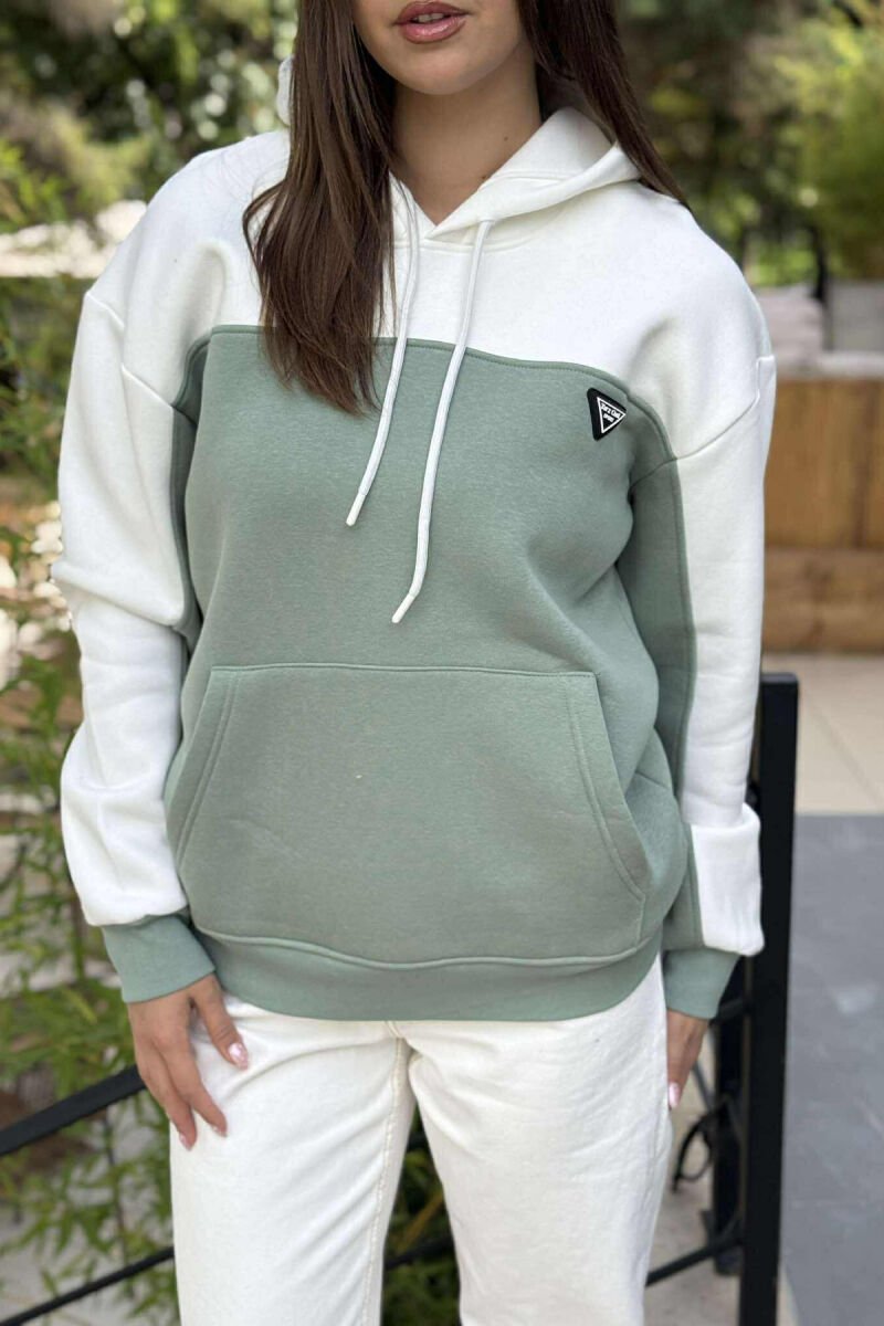 HOODIE ME PUSH DHE ME LOGO TË VOGËL PËR FEMRA NË NGJYRËN MENTE - 4