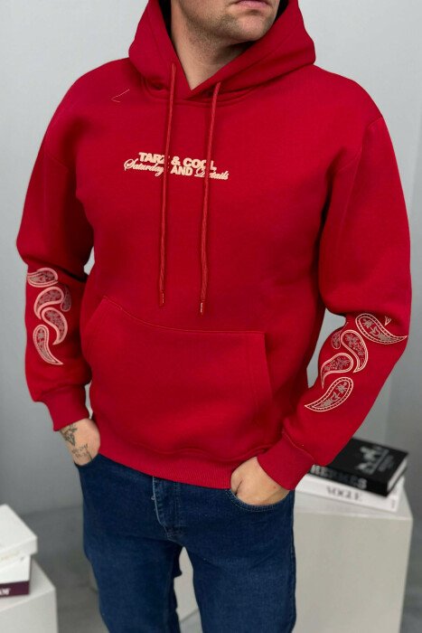 HOODIE ME PUSH DHE ME SHKRIM PARA PËR MESHKUJ NË NGJYRE TE KUQE - 3