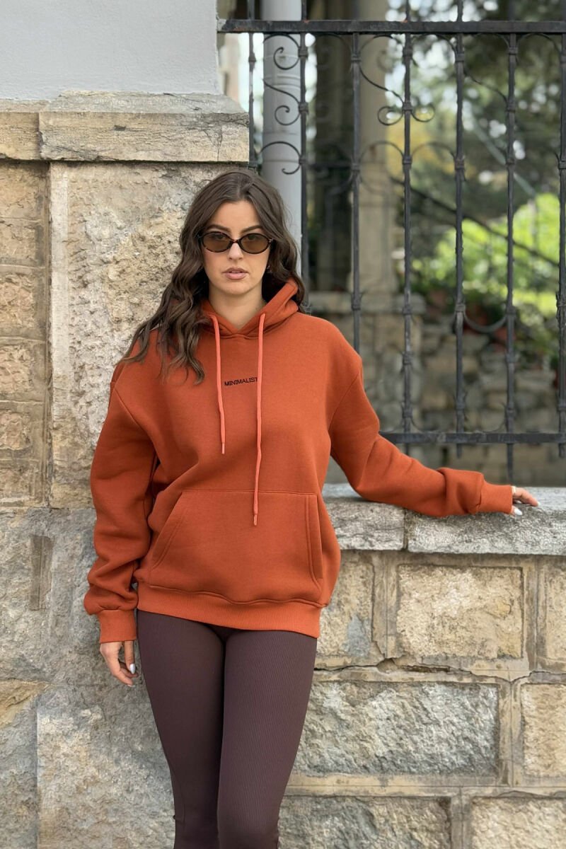 HOODIE ME PUSH DHE SHKRIM MINIMALIST NË PJESEN PARA PËR FEMRA NË NGJYRË TULLE - 1