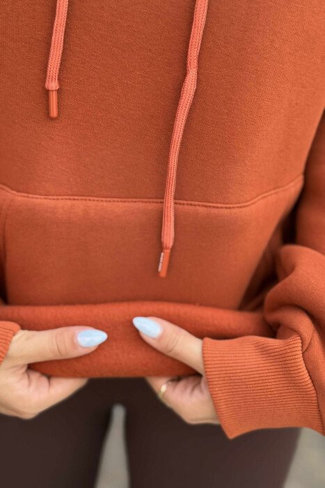 HOODIE ME PUSH DHE SHKRIM MINIMALIST NË PJESEN PARA PËR FEMRA NË NGJYRË TULLE - 6