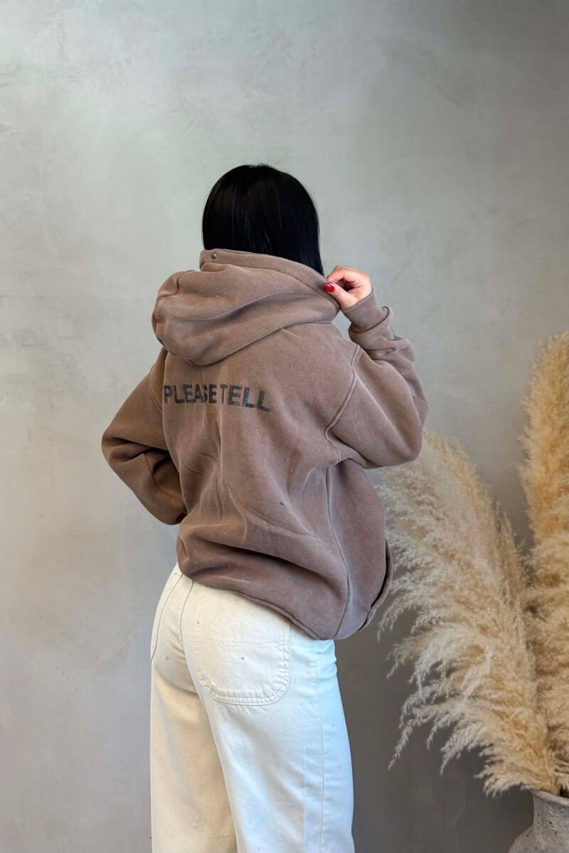 HOODIE ME PUSH DHE SHKRIME PER FEMRA NE NGJYRE KAFE - 4