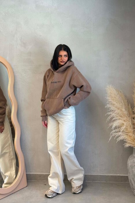 HOODIE ME PUSH DHE SHKRIME PER FEMRA NE NGJYRE KAFE - 6