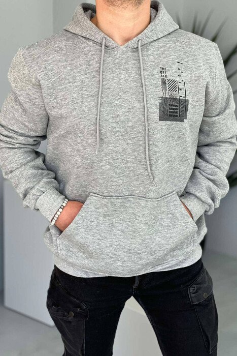HOODIE ME PUSH DHE XHEPA PËR MESHKUJ NË NGJYRËN GRI E ZBARDHUR - 1