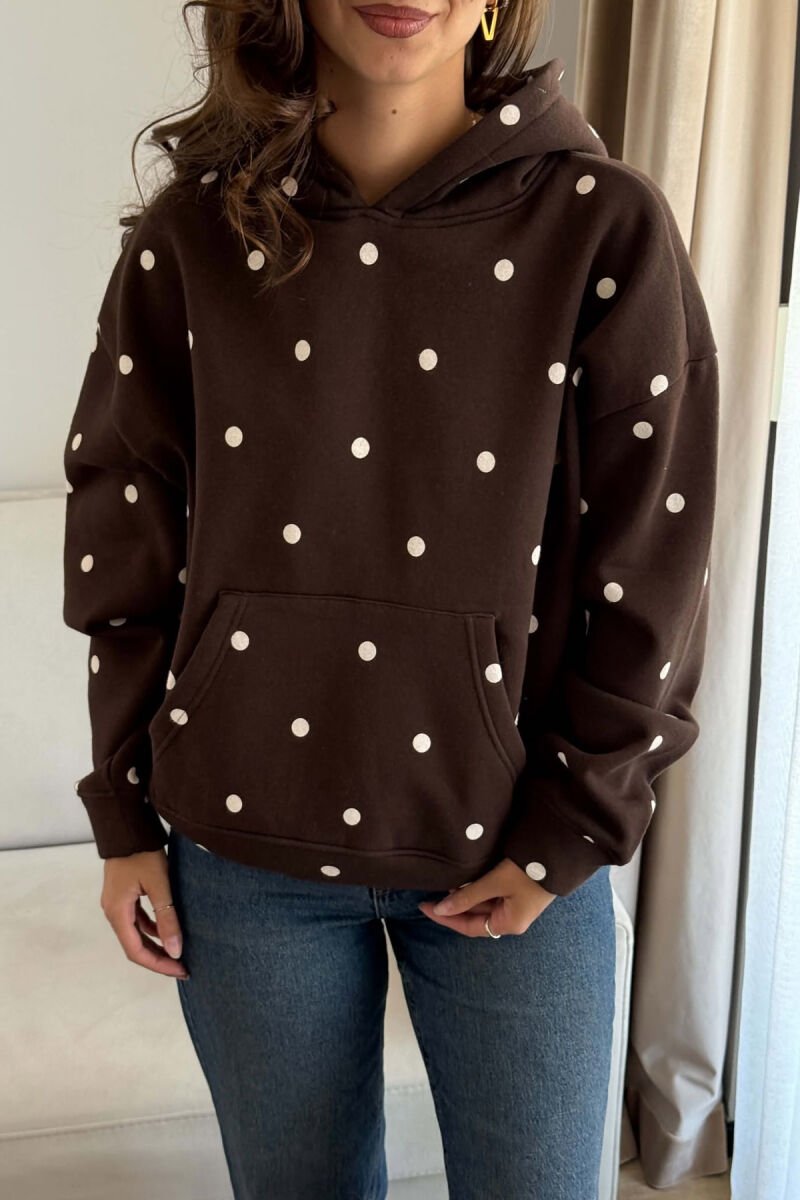 HOODIE ME PUSH ME DIZAJN ME PIKA PER FEMRA NE NGJYRE KAFE - 3