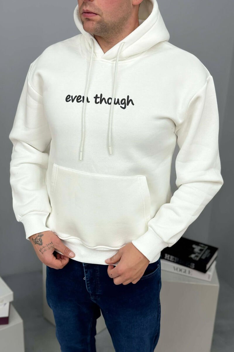 HOODIE ME PUSH SHKRIM PARA DHE ME DIZAJN MBRAPA PËR MESHKUJ NË NGJYRE TE BARDHE - 1
