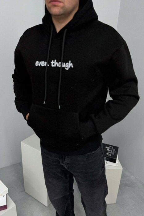 HOODIE ME PUSH SHKRIM PARA DHE ME DIZAJN MBRAPA PËR MESHKUJ NË NGJYRE TE ZEZE - 1