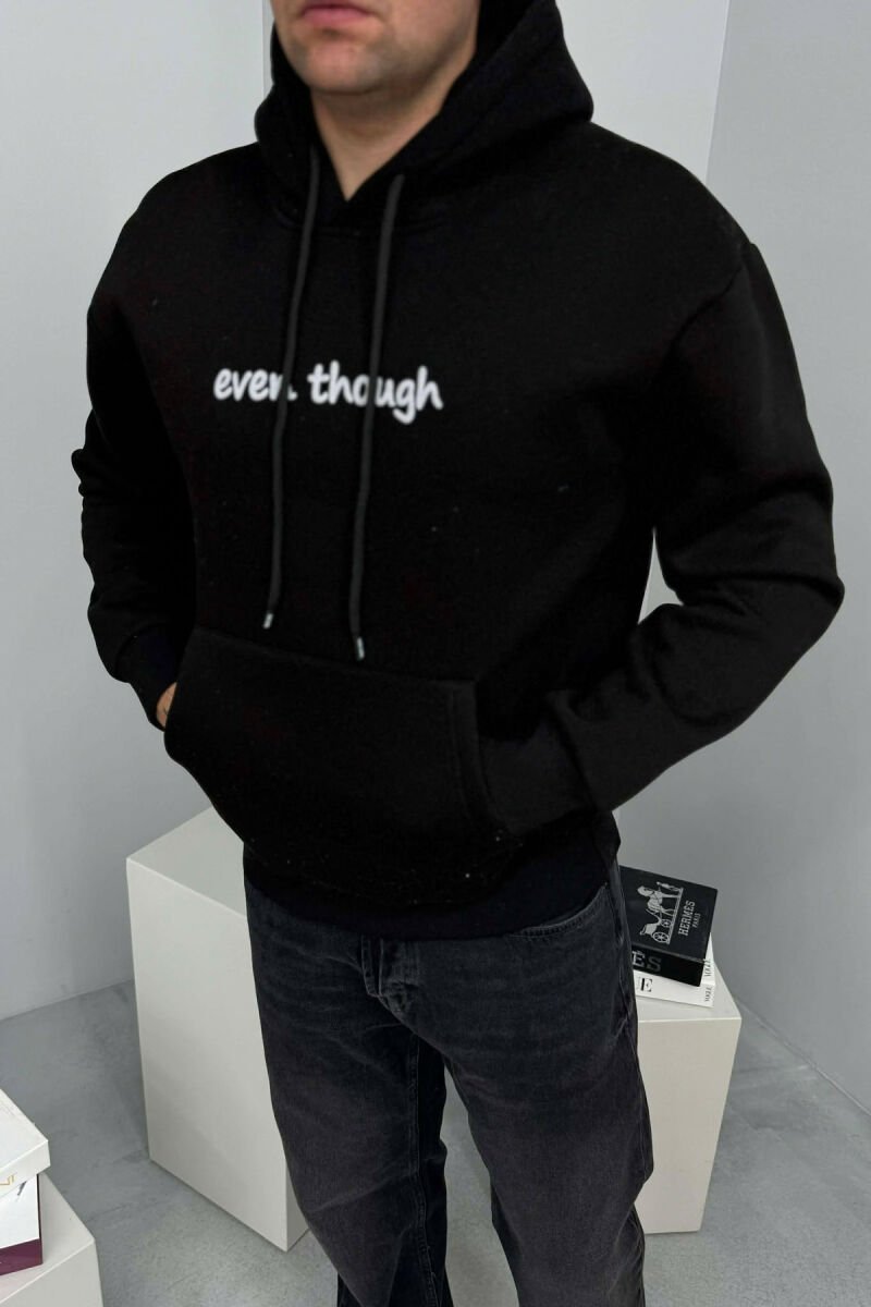 HOODIE ME PUSH SHKRIM PARA DHE ME DIZAJN MBRAPA PËR MESHKUJ NË NGJYRE TE ZEZE - 1