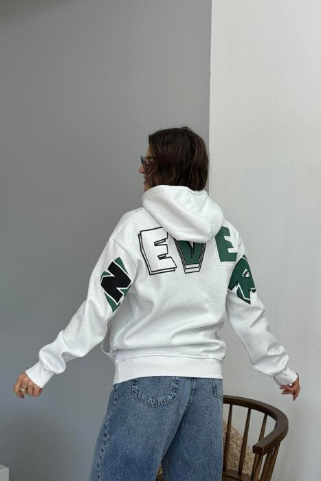 HOODIE ME PUSH ME SHKRIME NE PJESEN E PASME PER FEMRA NE NGJYRE TE BARDHE - 4