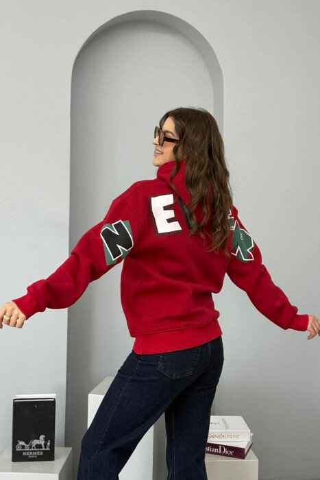 HOODIE ME PUSH ME SHKRIME NE PJESEN E PASME PER FEMRA NE NGJYRE VISHNJE - 2