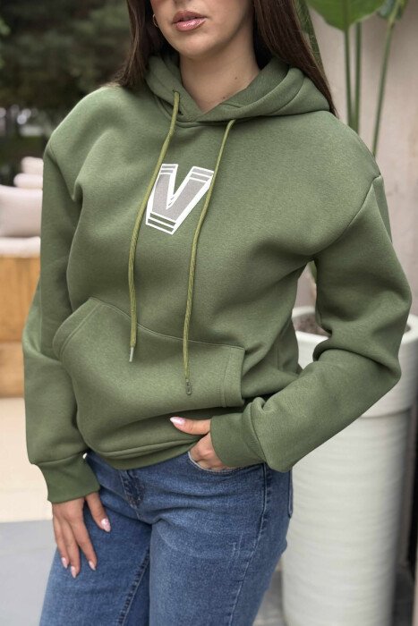 HOODIE ME PUSH ME SHKRIME NË PJESEN E PASME PËR FEMRA NË NGJYRËN JESHILE - 5