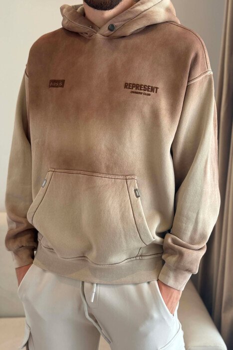 HOODIE ME PUSH ME SHKRIME PARA DHE PAS PER MESHKUJ NE NGJYRE BEZHE - 3