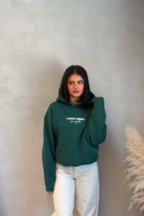 HOODIE ME PUSH ME SHKRIM PARA & PAS PER FEMRA NE NGJYRE JESHILE - KLAUDIO FASHION