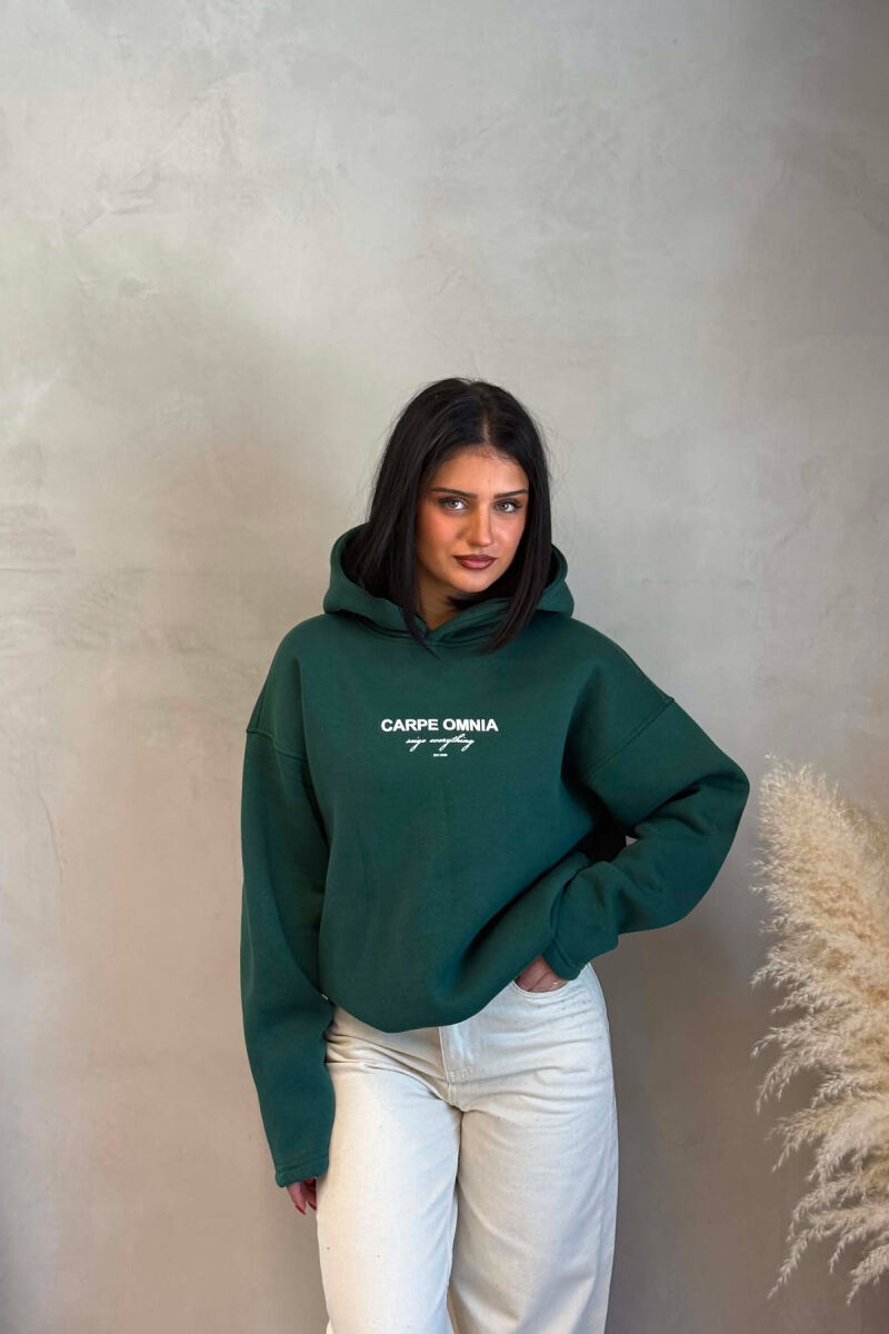 HOODIE ME PUSH ME SHKRIM PARA & PAS PER FEMRA NE NGJYRE JESHILE - 2