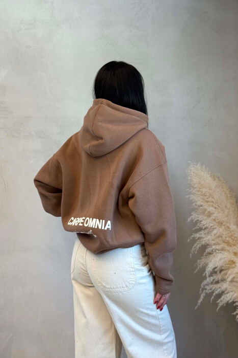 HOODIE ME PUSH ME SHKRIM PARA & PAS PER FEMRA NE NGJYRE KAFE - 5