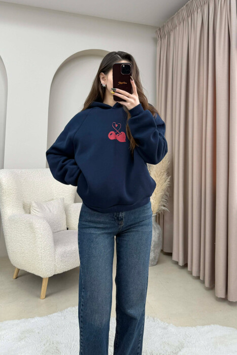 HOODIE ME PUSH NJE NGJYRESHE ME LOGO QERSHI PER FEMRA NE NGJYRE BLU - 1