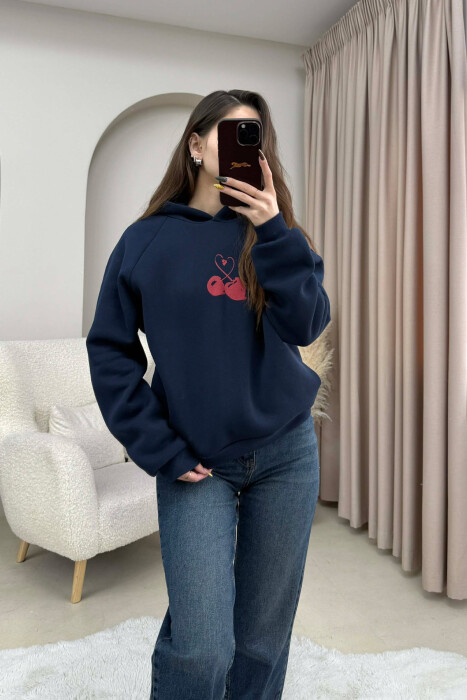 HOODIE ME PUSH NJE NGJYRESHE ME LOGO QERSHI PER FEMRA NE NGJYRE BLU - 2