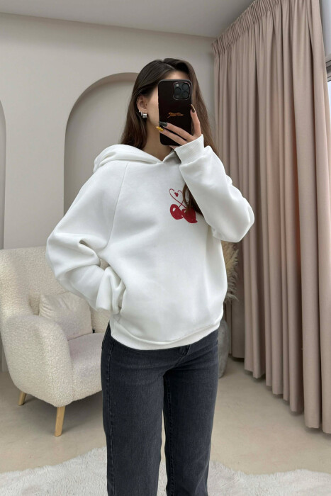 HOODIE ME PUSH NJE NGJYRESHE ME LOGO QERSHI PER FEMRA NE NGJYRE TE BARDHE - 2