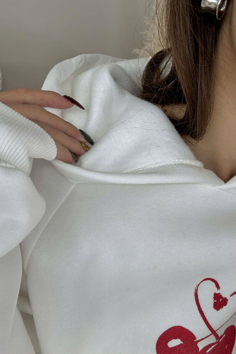 HOODIE ME PUSH NJE NGJYRESHE ME LOGO QERSHI PER FEMRA NE NGJYRE TE BARDHE - 4