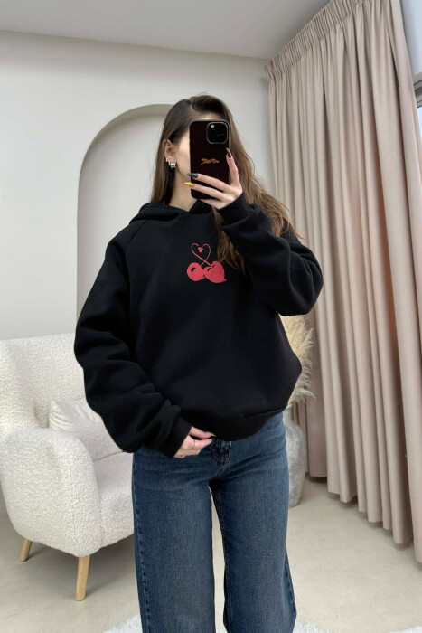 HOODIE ME PUSH NJE NGJYRESHE ME LOGO QERSHI PER FEMRA NE NGJYRE TE ZEZE - 5