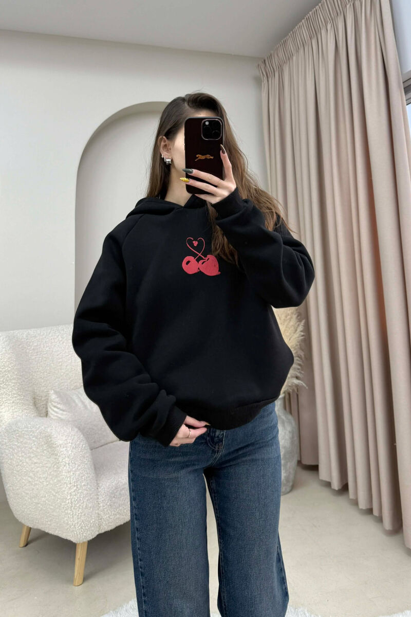 HOODIE ME PUSH NJE NGJYRESHE ME LOGO QERSHI PER FEMRA NE NGJYRE TE ZEZE - 5