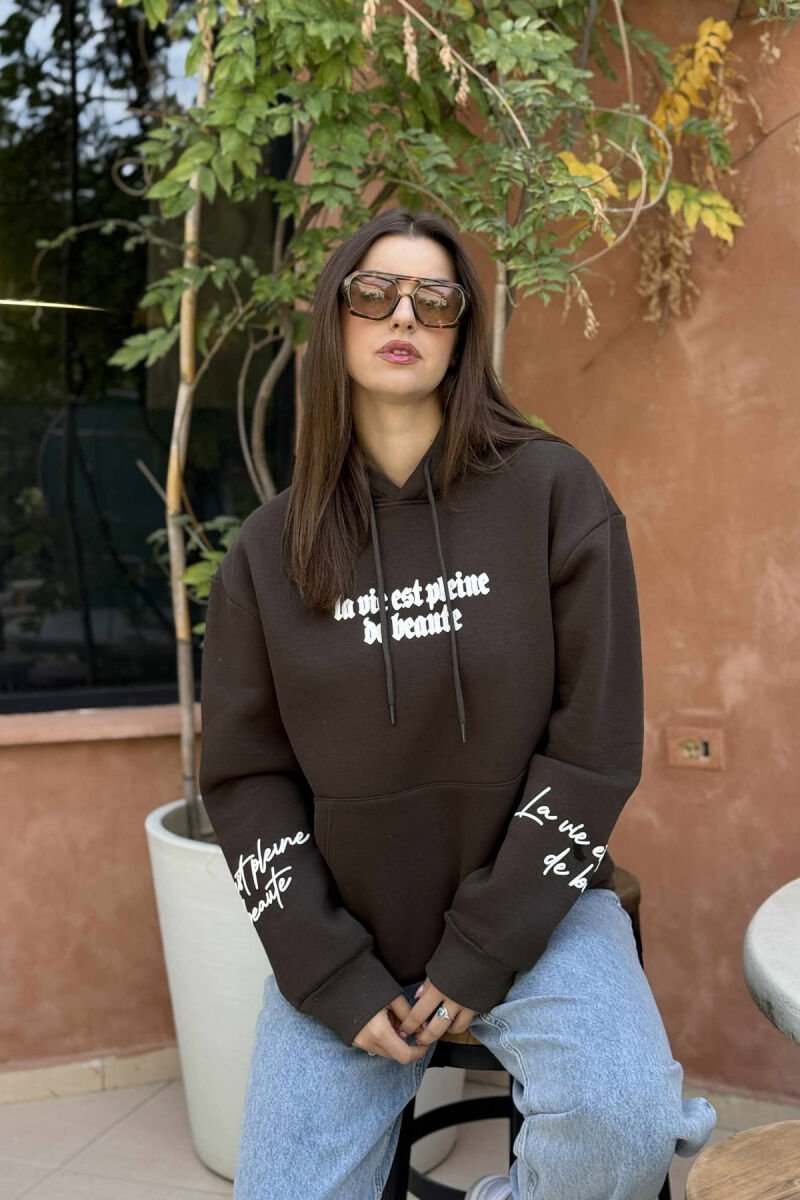 HOODIE ME PUSH NJËNGJYRËSHE DHE DIZANJ MBRAPA PËR FEMRA NË NGJYRËN JESHILE TË ERRËT - 1
