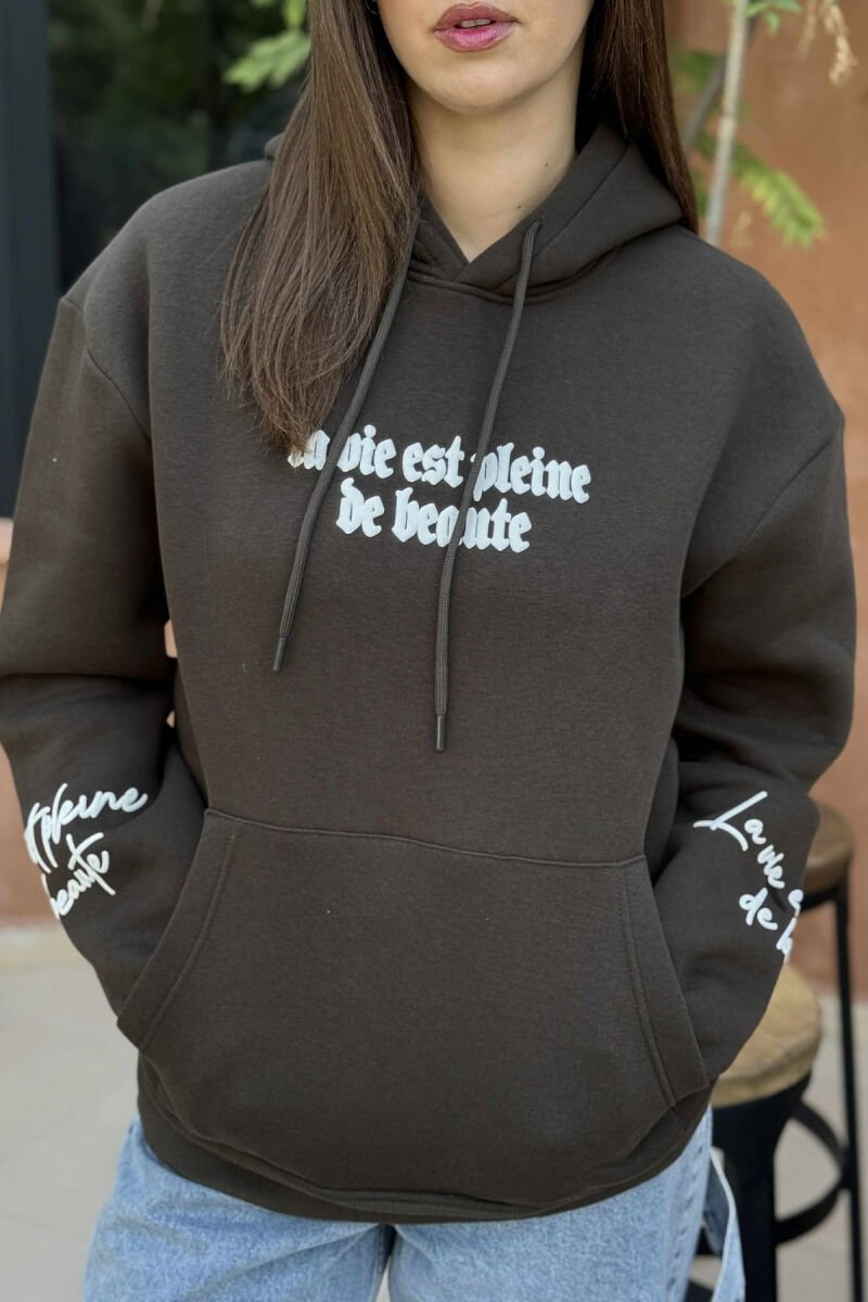 HOODIE ME PUSH NJËNGJYRËSHE DHE DIZANJ MBRAPA PËR FEMRA NË NGJYRËN JESHILE TË ERRËT - 4