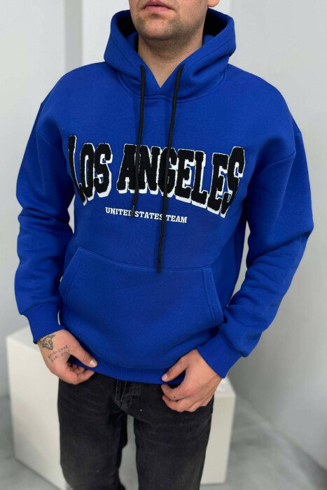 HOODIE ME PUSH NJËNGJYRËSHE DHE ME SHKRIM PARA PËR MESHKUJ NË NGJYRE BLU - 3