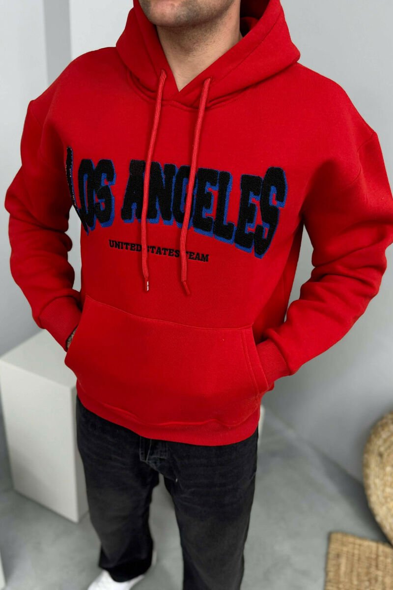 HOODIE ME PUSH NJËNGJYRËSHE DHE ME SHKRIM PARA PËR MESHKUJ NË NGJYRE TE KUQE - 3