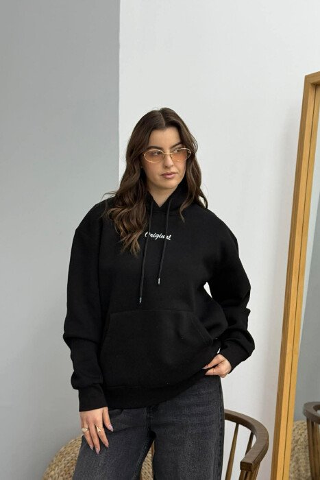 HOODIE ME PUSH NJENGJYRESHE DHE ME SHKRIM TE VOGEL PARA PER FEMRA NE NGJYRE TE ZEZE - 1